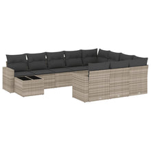 11-delige Loungeset met kussens poly rattan lichtgrijs