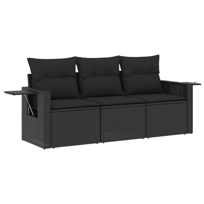 3-Delige Loungeset Met Kussens Poly Rattan Zwart