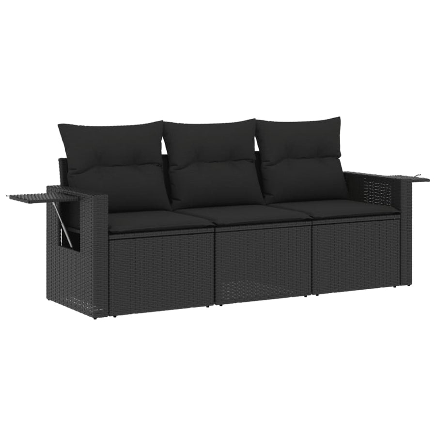 3-Delige Loungeset Met Kussens Poly Rattan Zwart