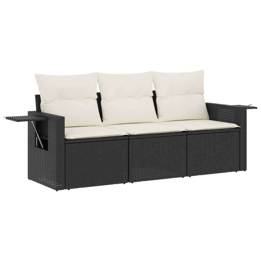 3-Delige Loungeset Met Kussens Poly Rattan Zwart