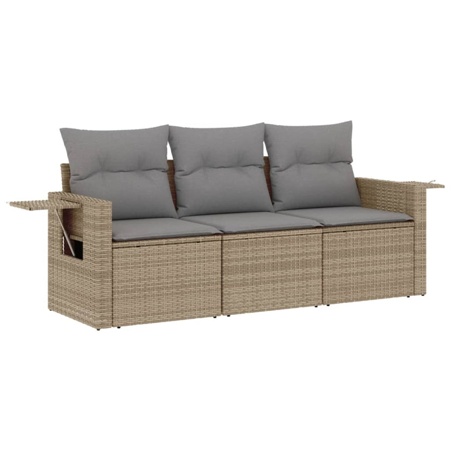 3-Delige Loungeset Met Kussens Poly Rattan Beige