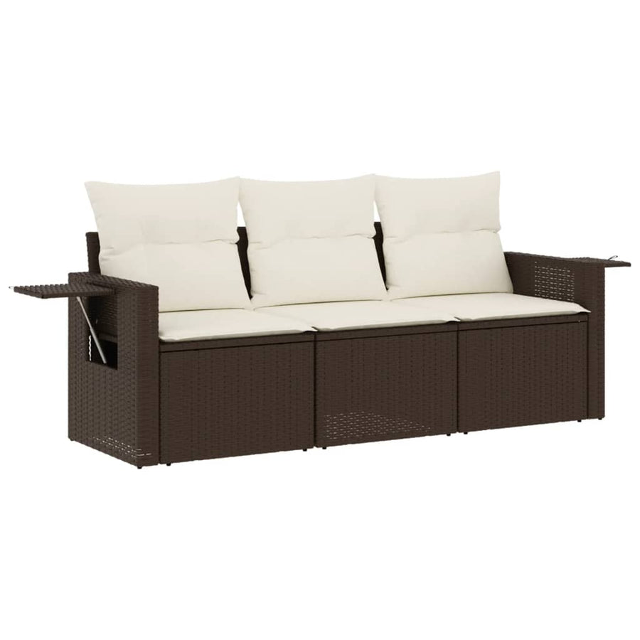 3-Delige Loungeset Met Kussens Poly Rattan Bruin