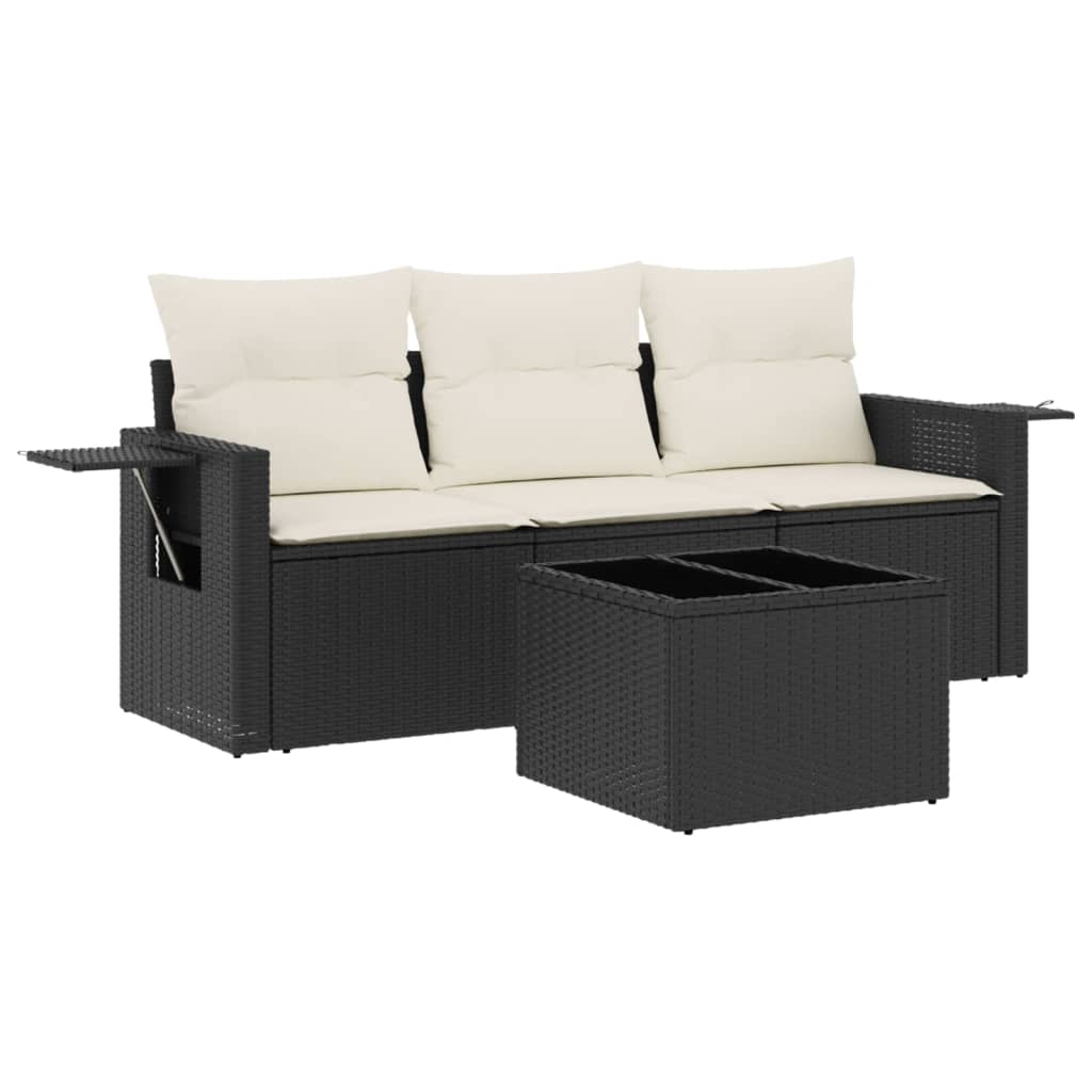4-Delige Loungeset Met Kussens Poly Rattan Zwart