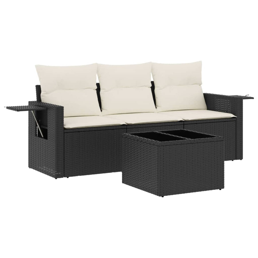 4-Delige Loungeset Met Kussens Poly Rattan Zwart