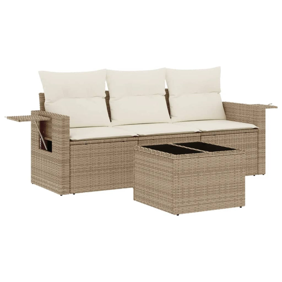 4-Delige Loungeset Met Kussens Poly Rattan Beige