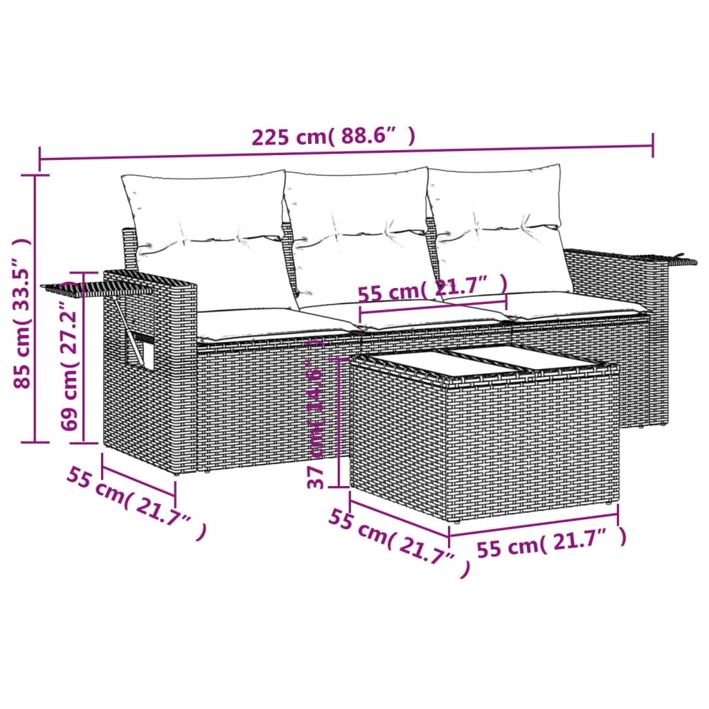 4-Delige Loungeset Met Kussens Poly Rattan Beige