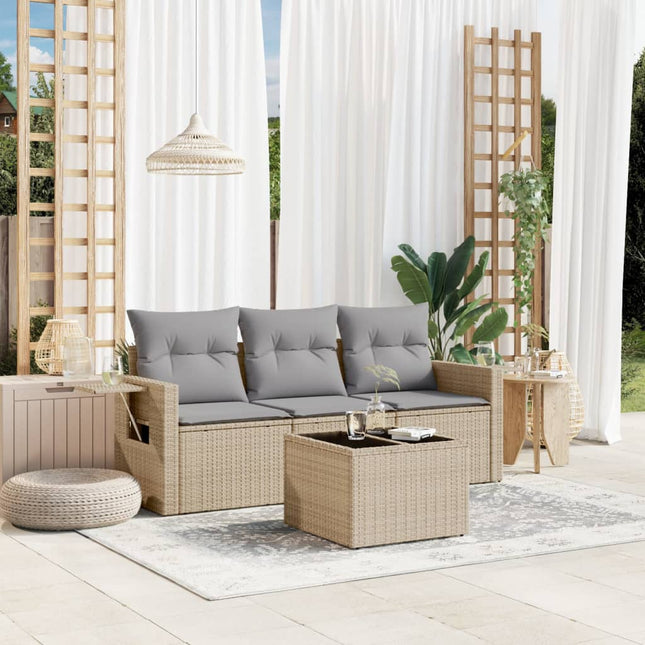 4-Delige Loungeset Met Kussens Poly Rattan Beige