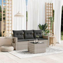 4-delige Loungeset met kussens poly rattan lichtgrijs