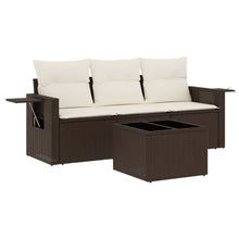 4-delige Loungeset met kussens poly rattan bruin