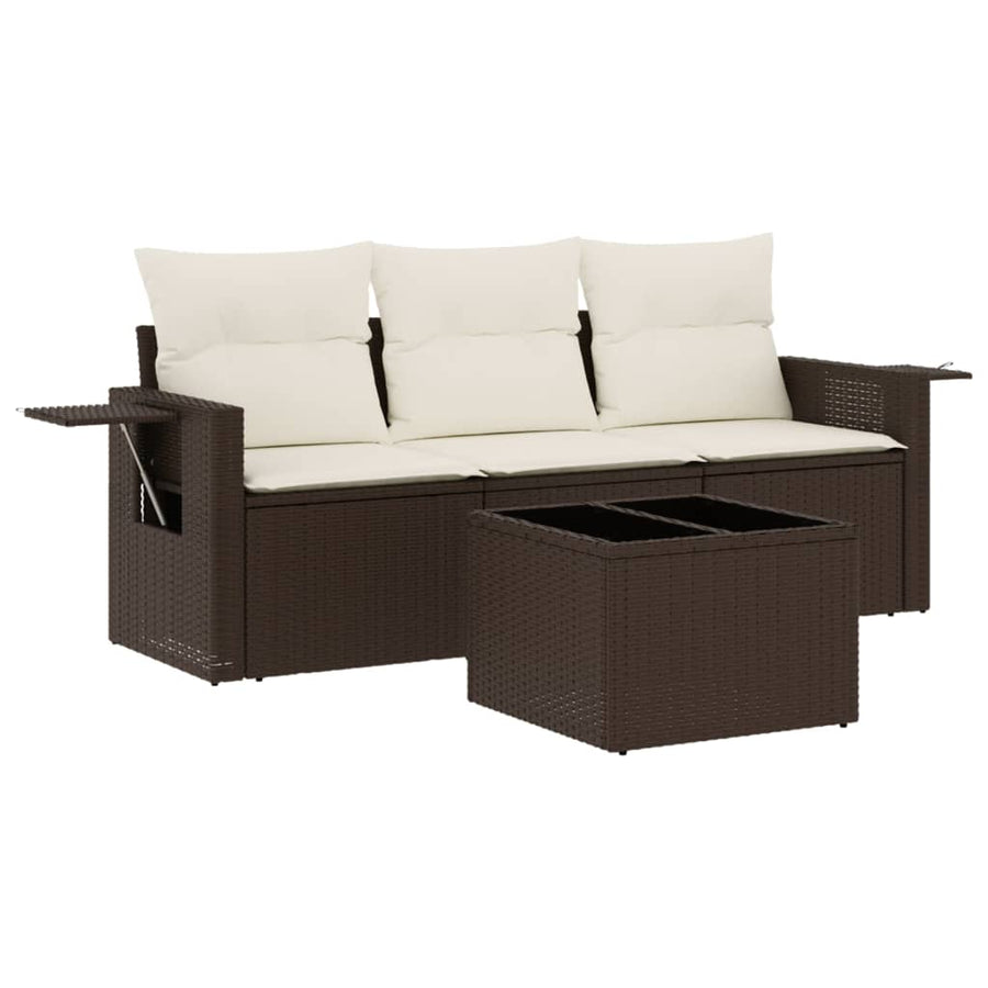 4-delige Loungeset met kussens poly rattan bruin