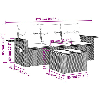 4-delige Loungeset met kussens poly rattan bruin