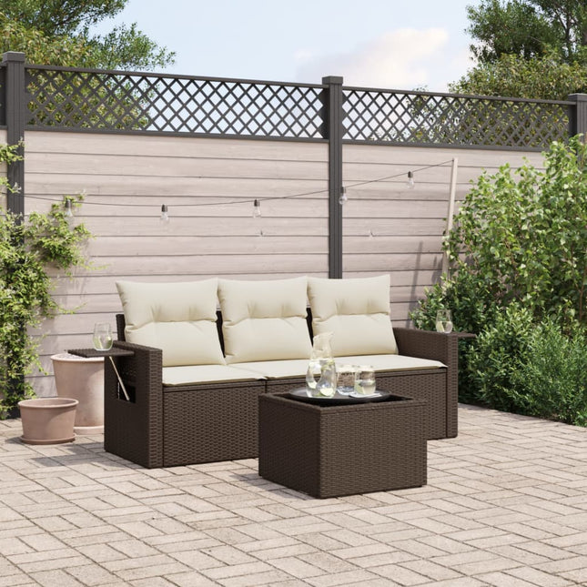 4-delige Loungeset met kussens poly rattan bruin