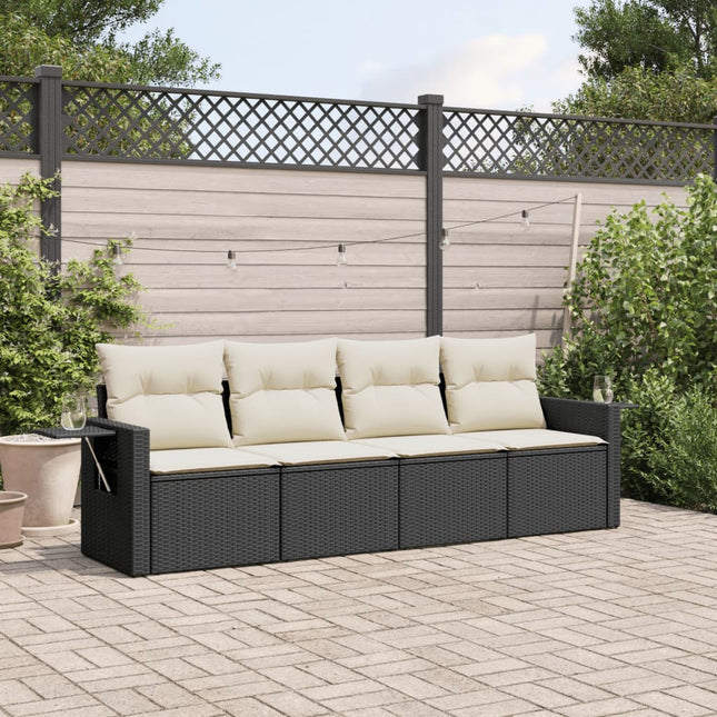 4-Delige Loungeset Met Kussens Poly Rattan Zwart