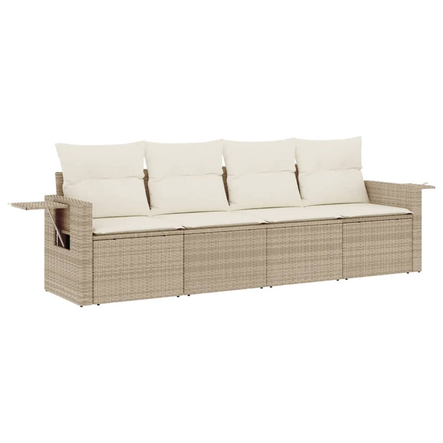 4-Delige Loungeset Met Kussens Poly Rattan Beige