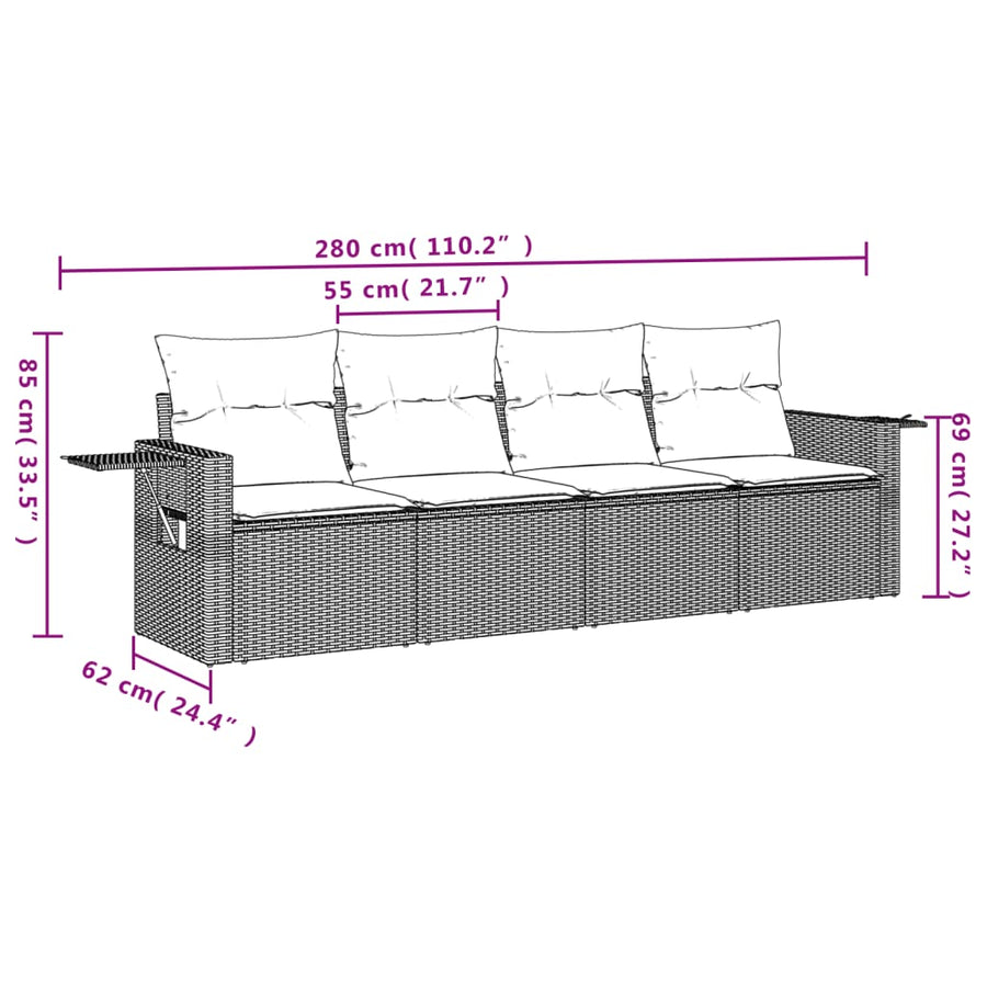 4-Delige Loungeset Met Kussens Poly Rattan Beige