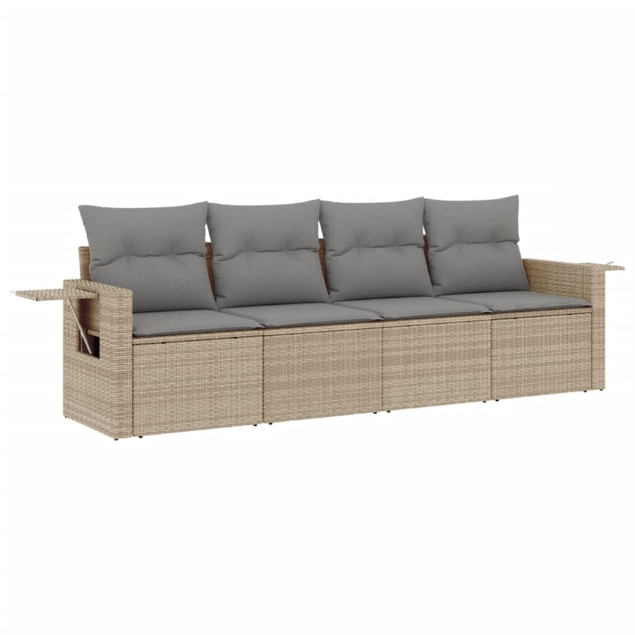 4-Delige Loungeset Met Kussens Poly Rattan Beige