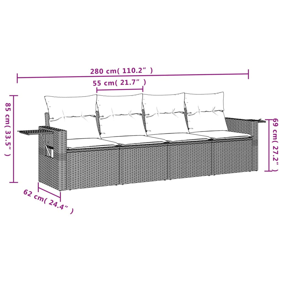 4-Delige Loungeset Met Kussens Poly Rattan Beige