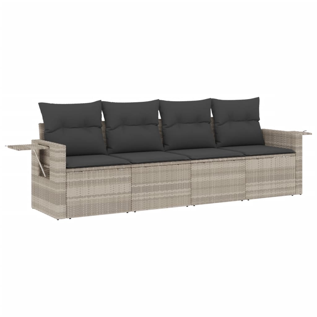4-delige Loungeset met kussens poly rattan lichtgrijs