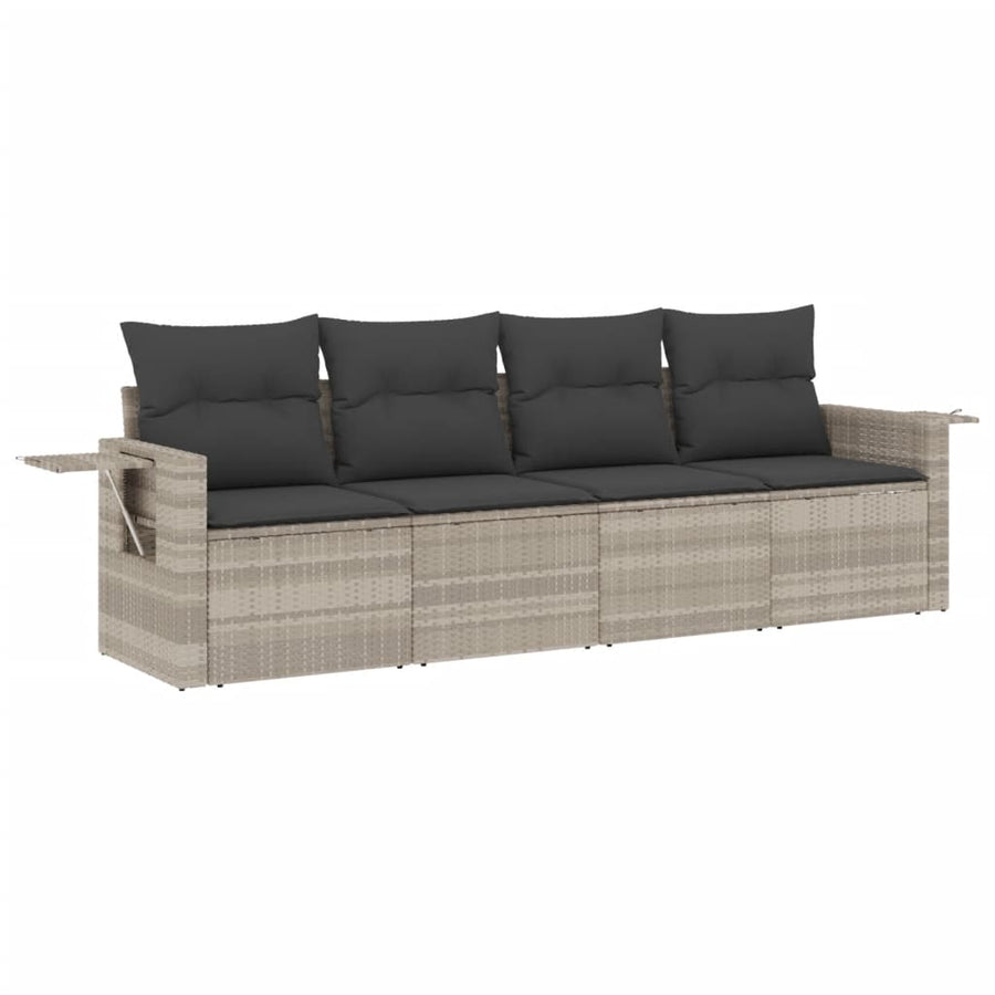 4-delige Loungeset met kussens poly rattan lichtgrijs