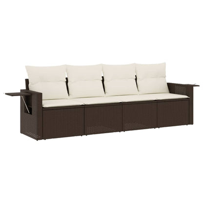 4-Delige Loungeset Met Kussens Poly Rattan Bruin