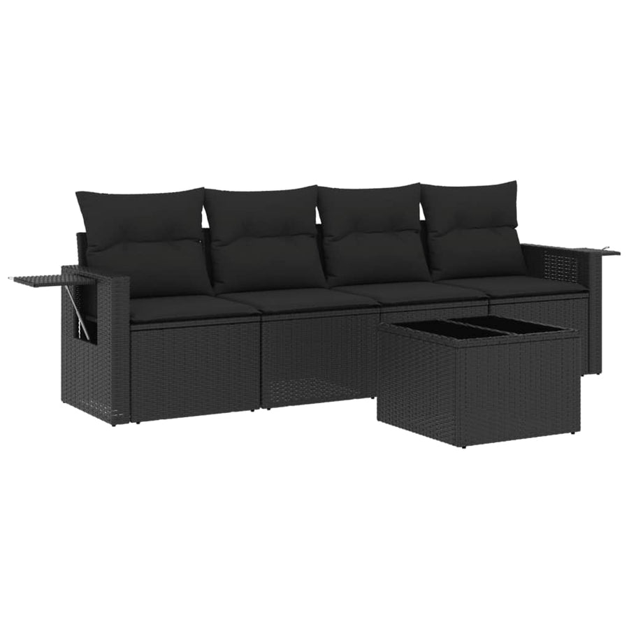 5-Delige Loungeset Met Kussens Poly Rattan Zwart