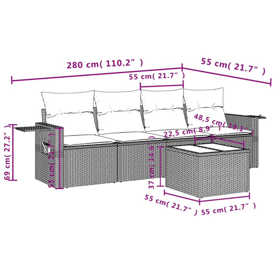 5-Delige Loungeset Met Kussens Poly Rattan Zwart