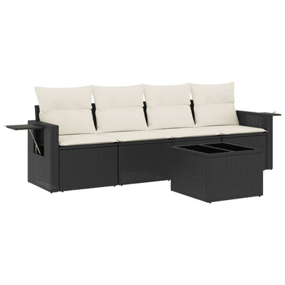 5-Delige Loungeset Met Kussens Poly Rattan Zwart