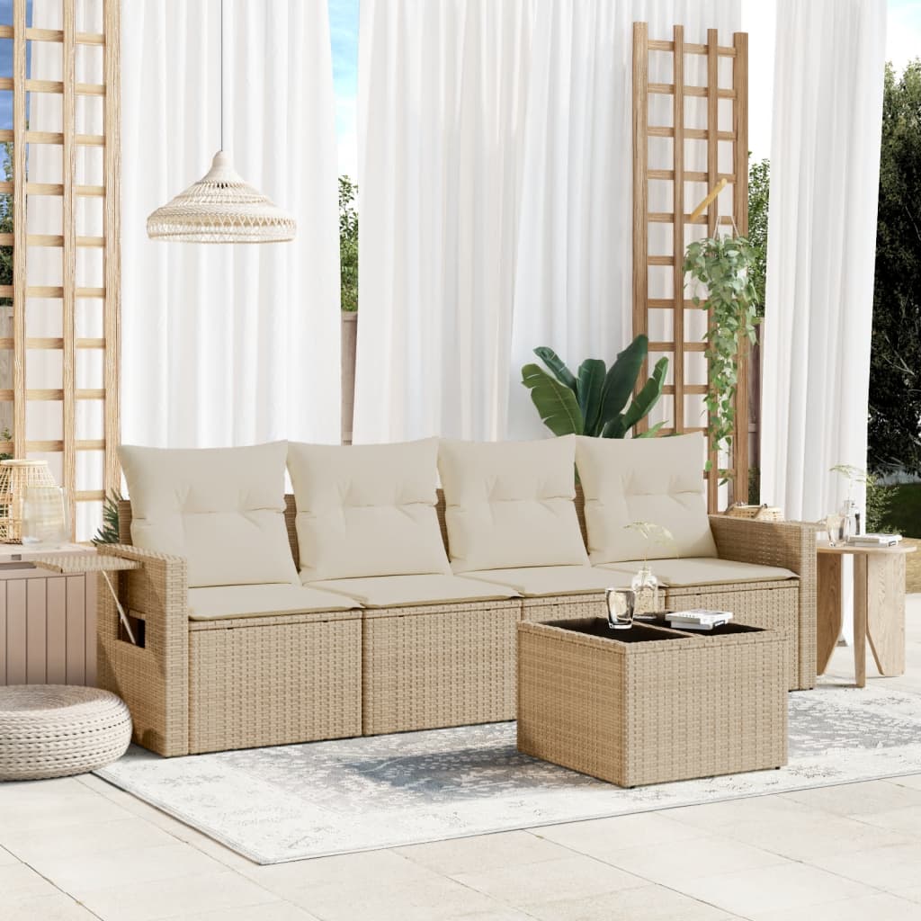 5-Delige Loungeset Met Kussens Poly Rattan Beige