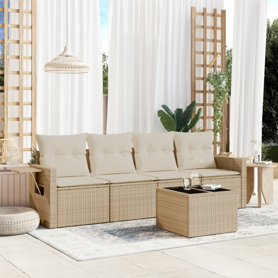 5-Delige Loungeset Met Kussens Poly Rattan Beige