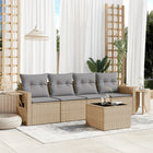 5-piece Lounge Set with Cushions Poly Rattan Beige