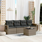 5-piece Lounge Set with cushions poly rattan grey