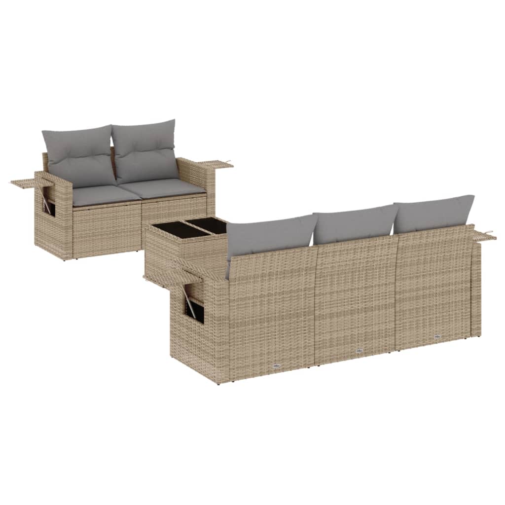 6-Delige Loungeset Met Kussens Poly Rattan Beige