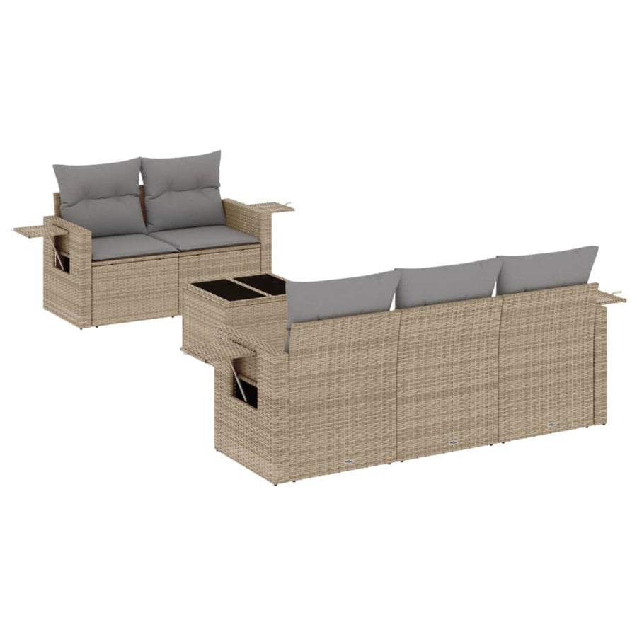6-Delige Loungeset Met Kussens Poly Rattan Beige