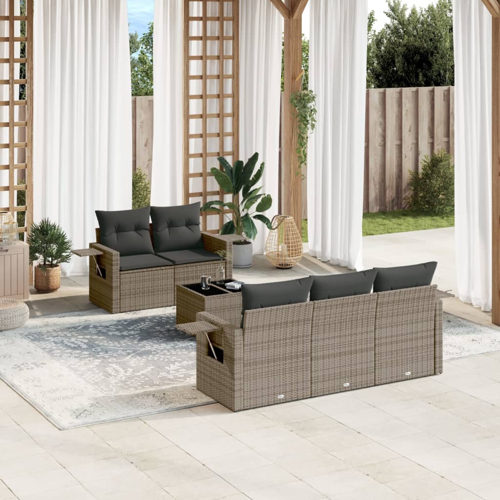 6-Delige Loungeset Met Kussens Poly Rattan Grijs