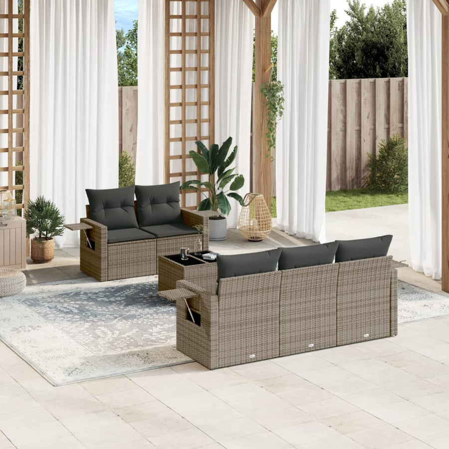 6-Delige Loungeset Met Kussens Poly Rattan Grijs