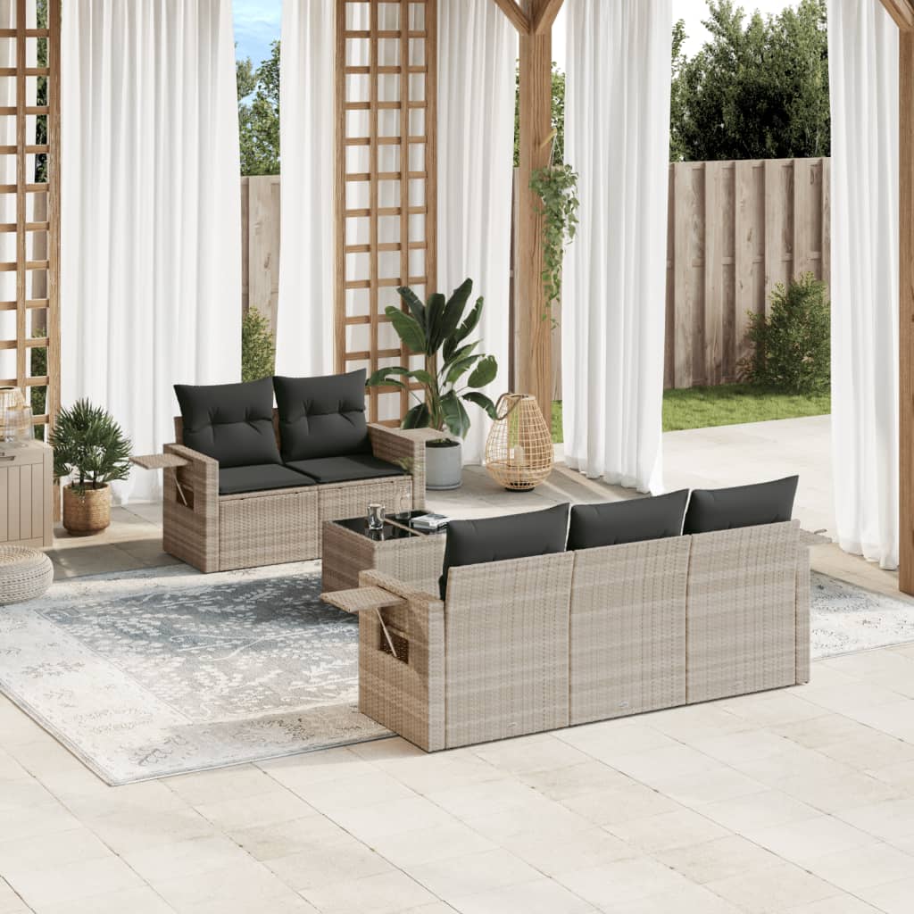 6-delige Loungeset met kussens poly rattan lichtgrijs