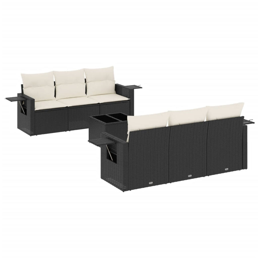 7-Delige Loungeset Met Kussens Poly Rattan Zwart