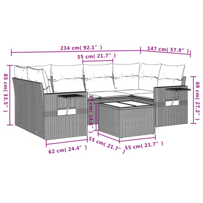7-delige Loungeset met kussens poly rattan zwart