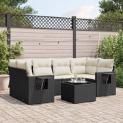 Loungeset 7-delig poly rattan zwart met kussens