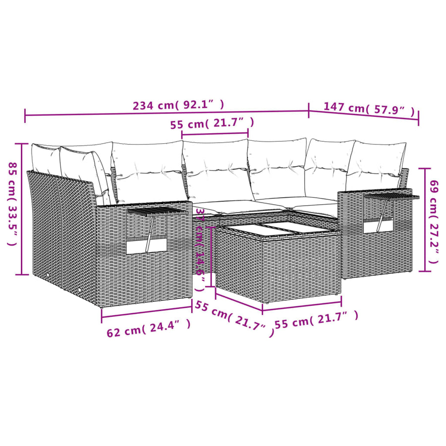 7-Delige Loungeset Met Kussens Poly Rattan Beige