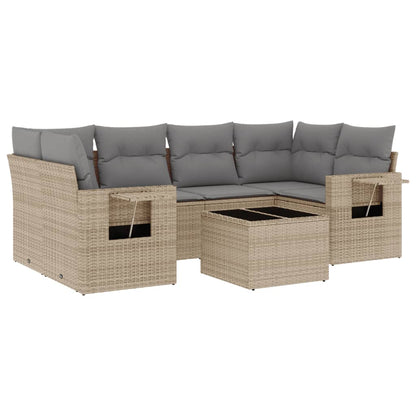 7-Delige Loungeset Met Kussens Poly Rattan Beige