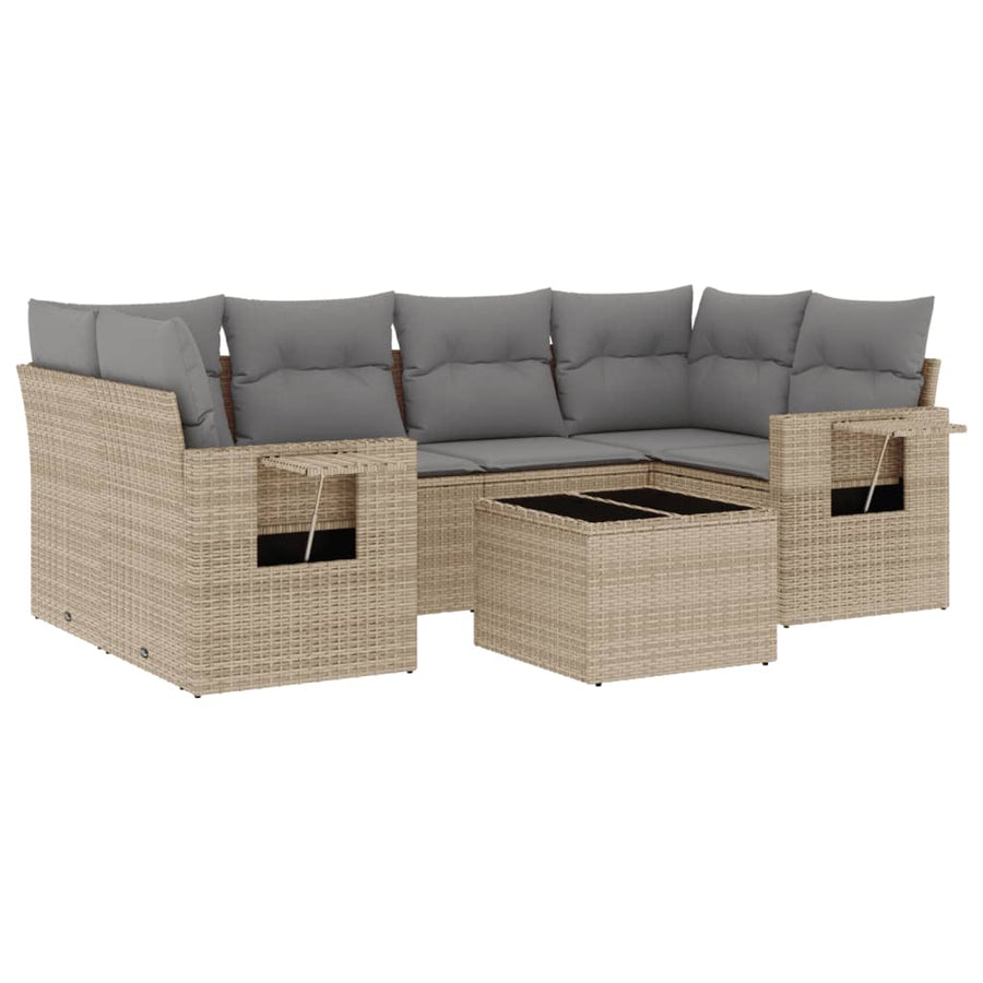 7-Delige Loungeset Met Kussens Poly Rattan Beige