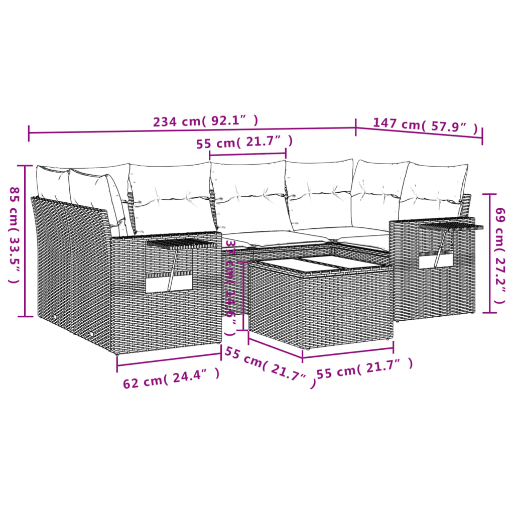 7-Delige Loungeset Met Kussens Poly Rattan Beige