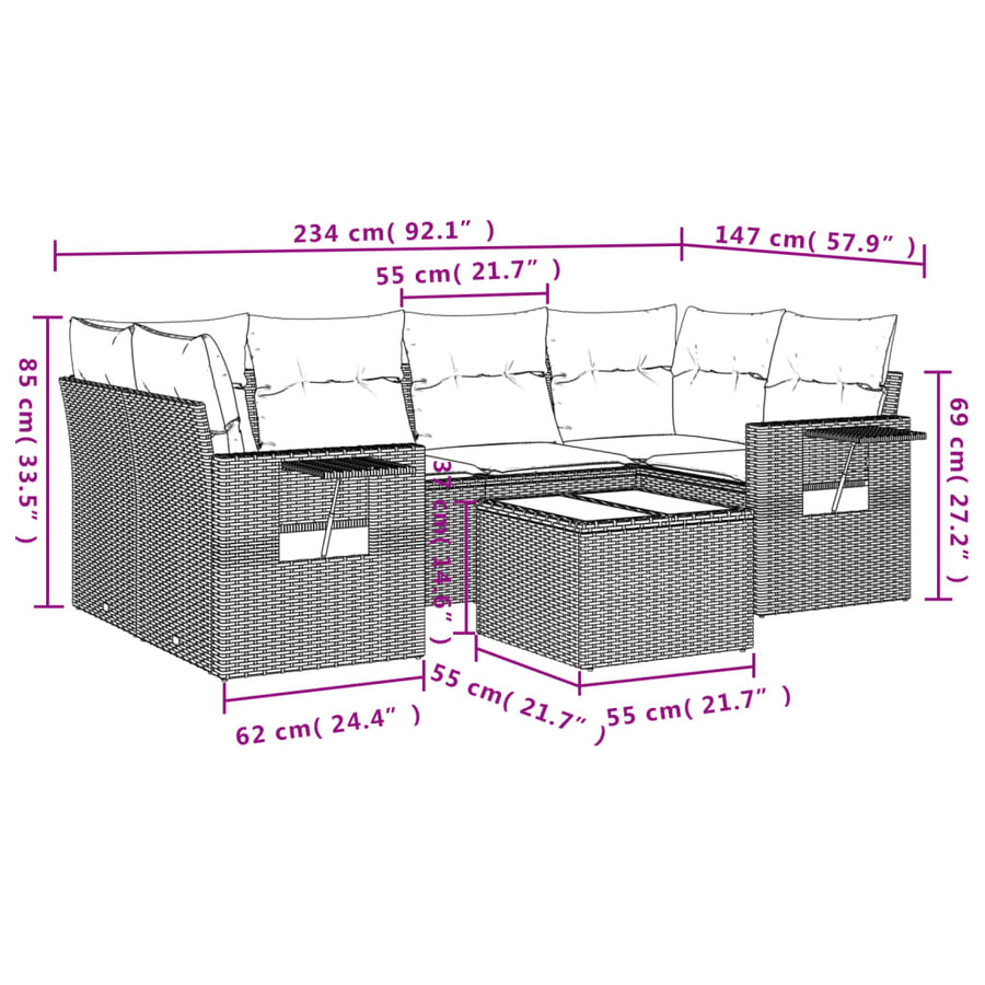 7-Delige Loungeset Met Kussens Poly Rattan Beige