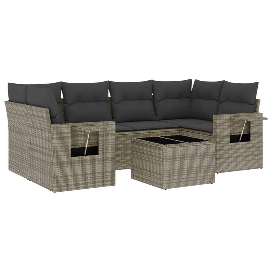 7-Delige Loungeset Met Kussens Poly Rattan Grijs