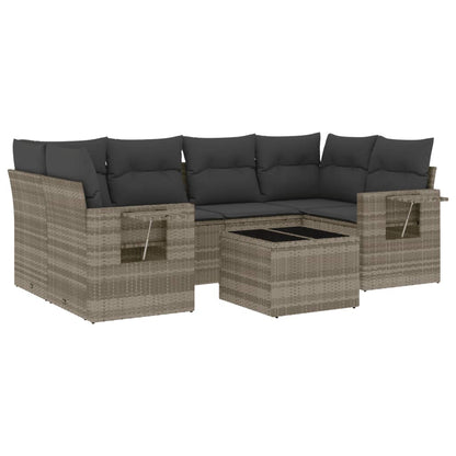 7-delige Loungeset met kussens poly rattan lichtgrijs