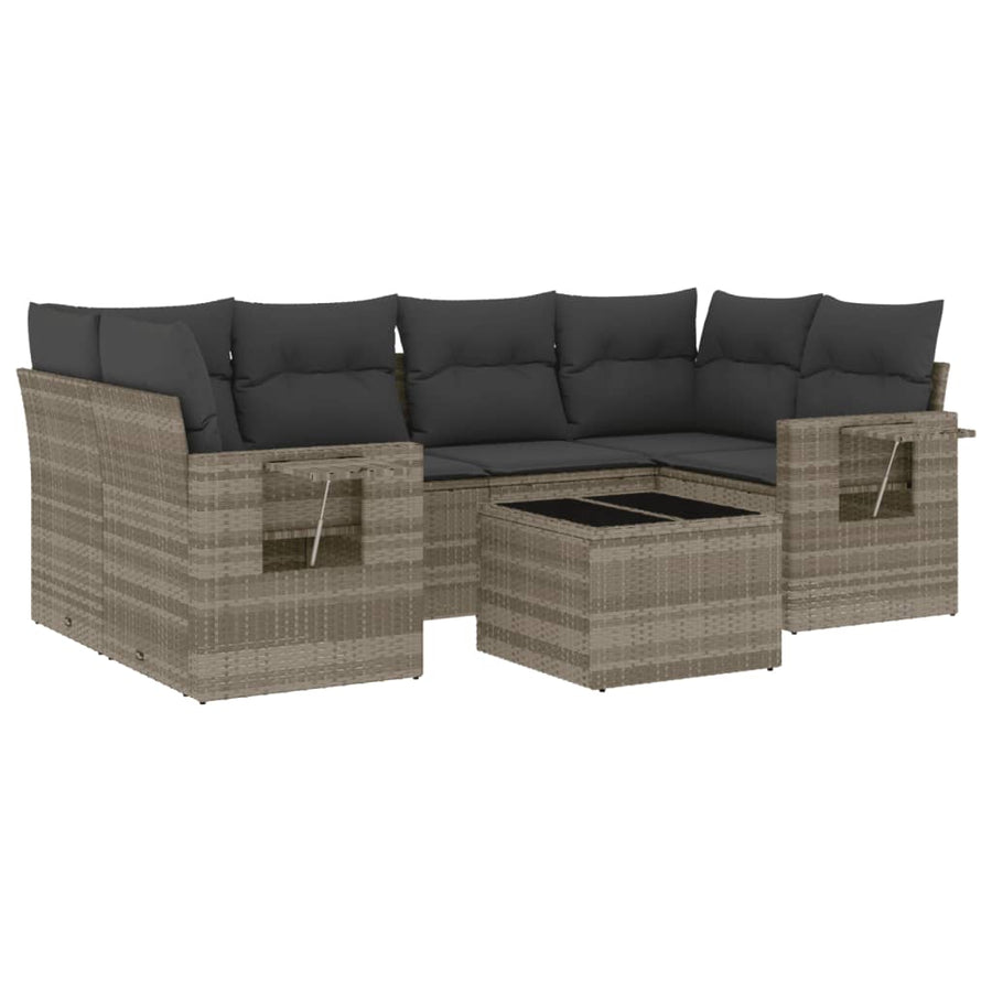 7-delige Loungeset met kussens poly rattan lichtgrijs