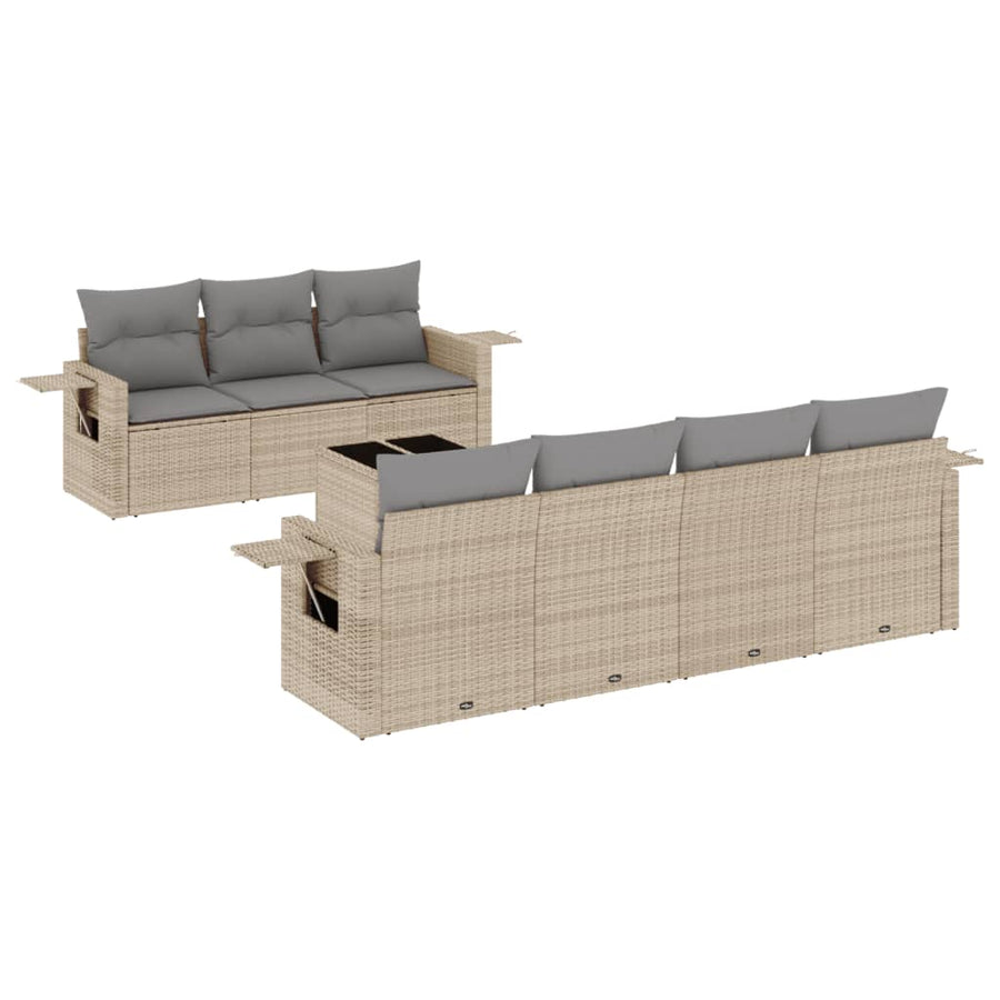 8-Delige Loungeset Met Kussens Poly Rattan Beige