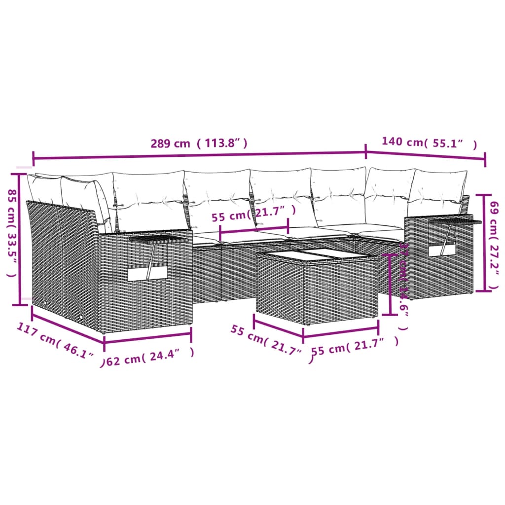 8-Delige Loungeset Met Kussens Poly Rattan Zwart