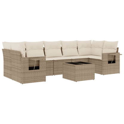 8-Delige Loungeset Met Kussens Poly Rattan Beige
